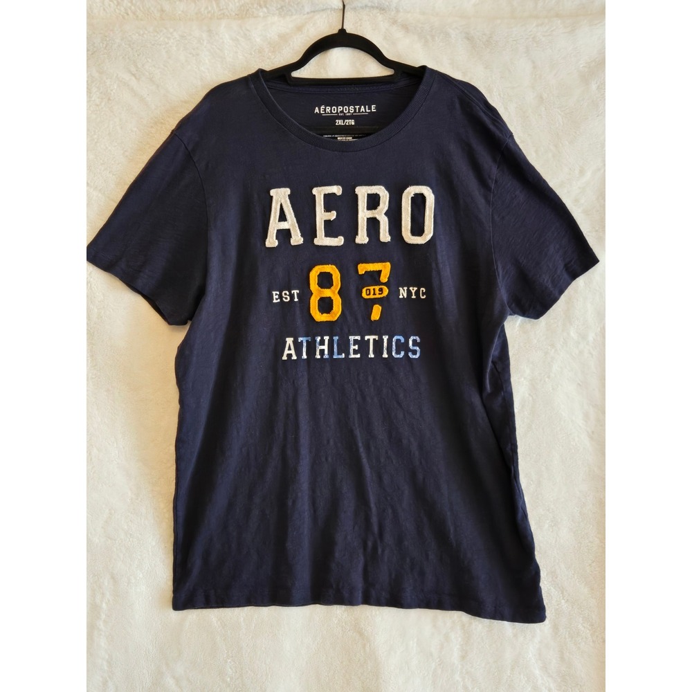 Aeropostale Mens Navy Blue Aero 87 Athletics Graphic T-Shirt XXL 2XL Cotton
